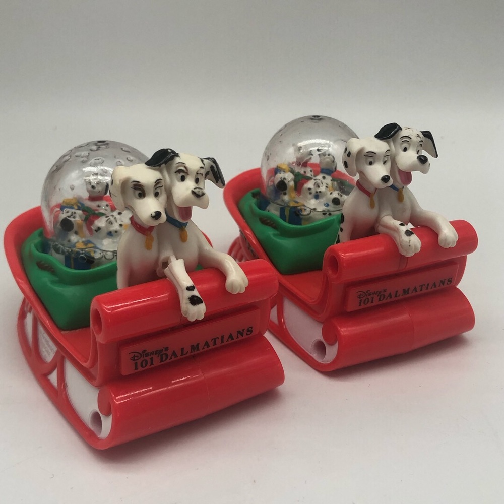 Two 101 Dalmatian 1996 snow globes